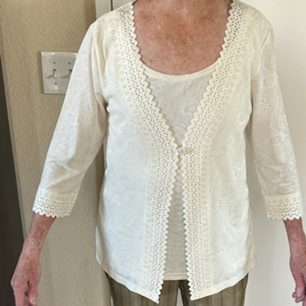 Elegant Cream Lace Trim Women's Top